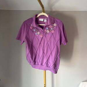 Alfred Dunner Purple Diamond Stitch Floral Top